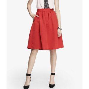 Express Red Full Midi Skirt Sz 8 Pockets Holiday